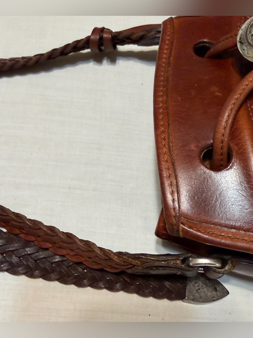 Brighton Brazilian Bree Brown Woven Leather Drawstring Crossbody Bag - Picture 5 of 11